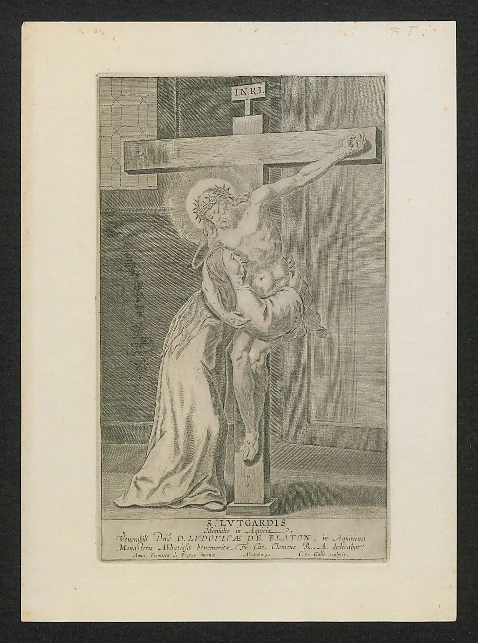 Santa Lutgarda abraçada ao Cristo crucificado, obra de Cornelis Galle the Elder