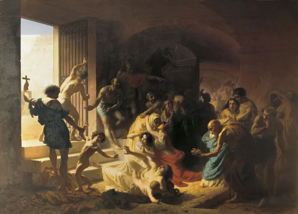 Pintura sacra ilustrativa: Mártires cristãos no Coliseu, Konstantin Flavitsky