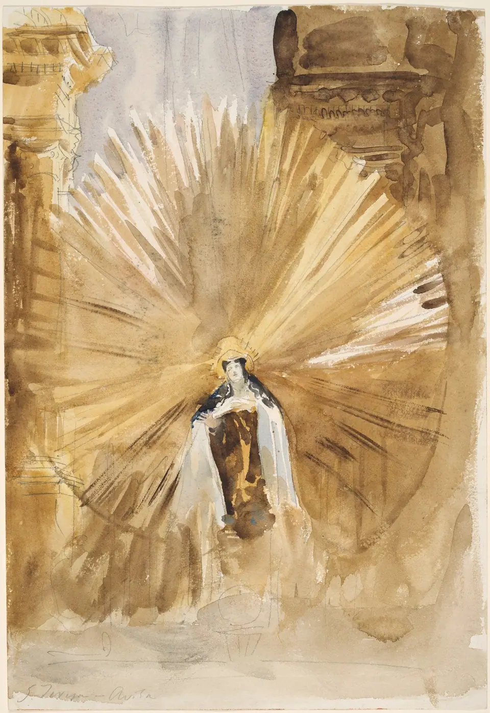Pintura sacra ilustrativa: Santa Teresa de Ávila (aquarela), John Singer Sargent